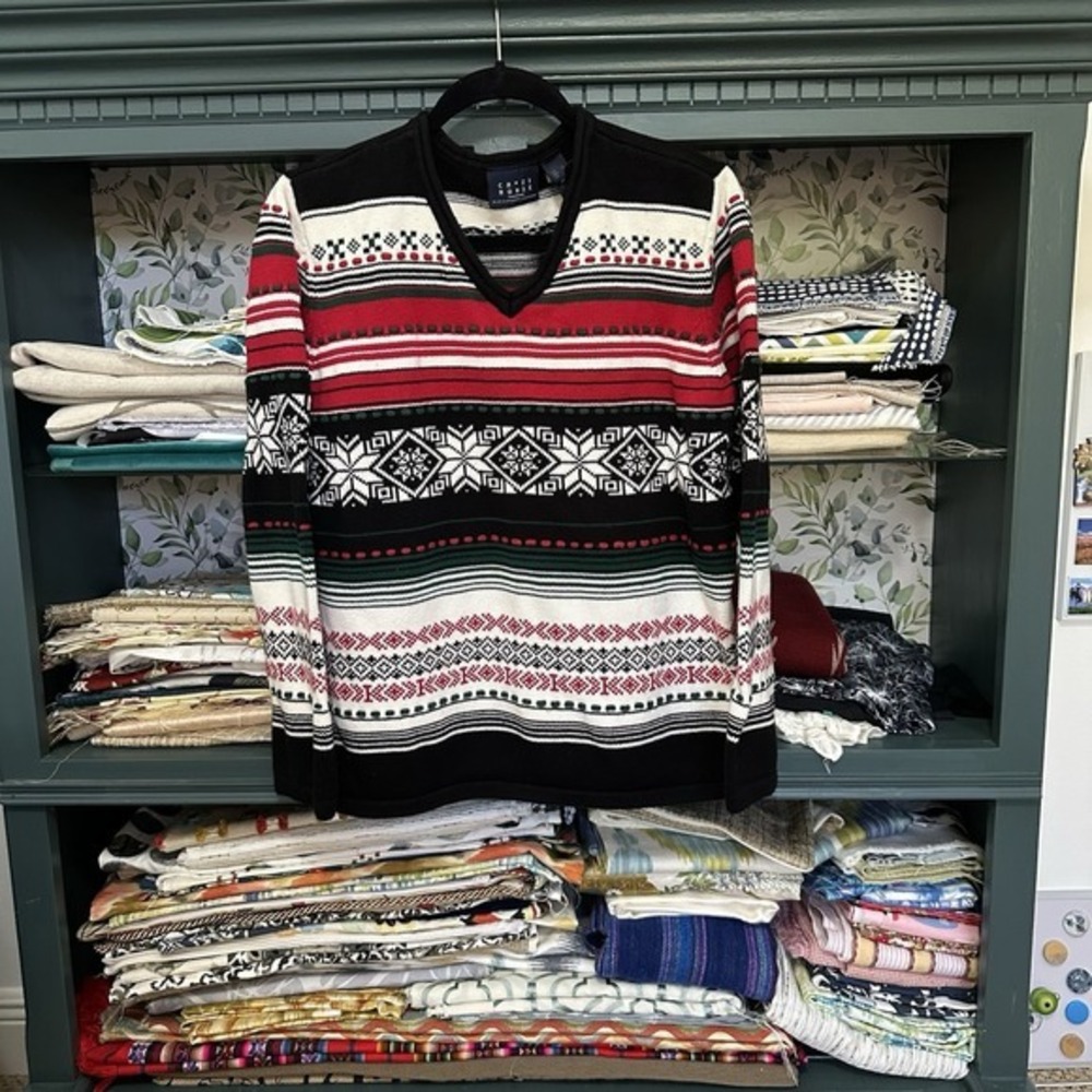 Crazy Horse Liz Claiborne Vintage Women's V Neck Christmas Winter Sweater Large